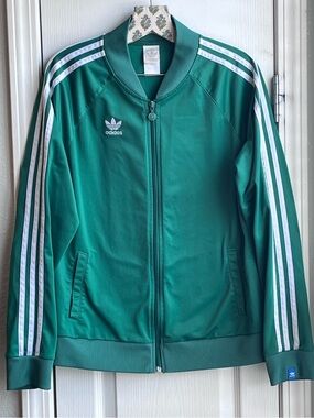 Vintage ADIDAS Originals SST Round Trefoil Zipper Pull Track Jacket Green XL